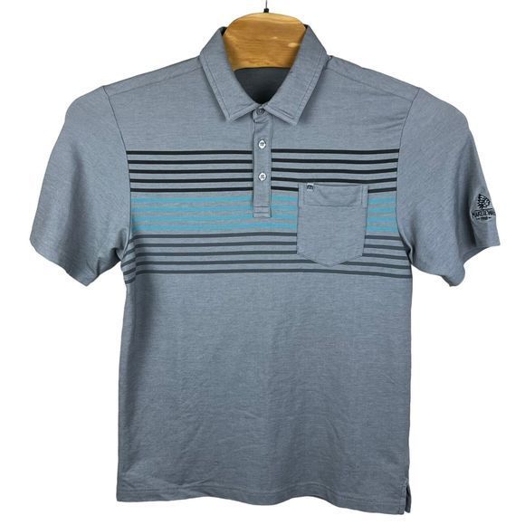 Travis Mathew Gray Striped Short Sleeve Collared Polo Shirt Medium Logo Sleeve‎ - Picture 2 of 7